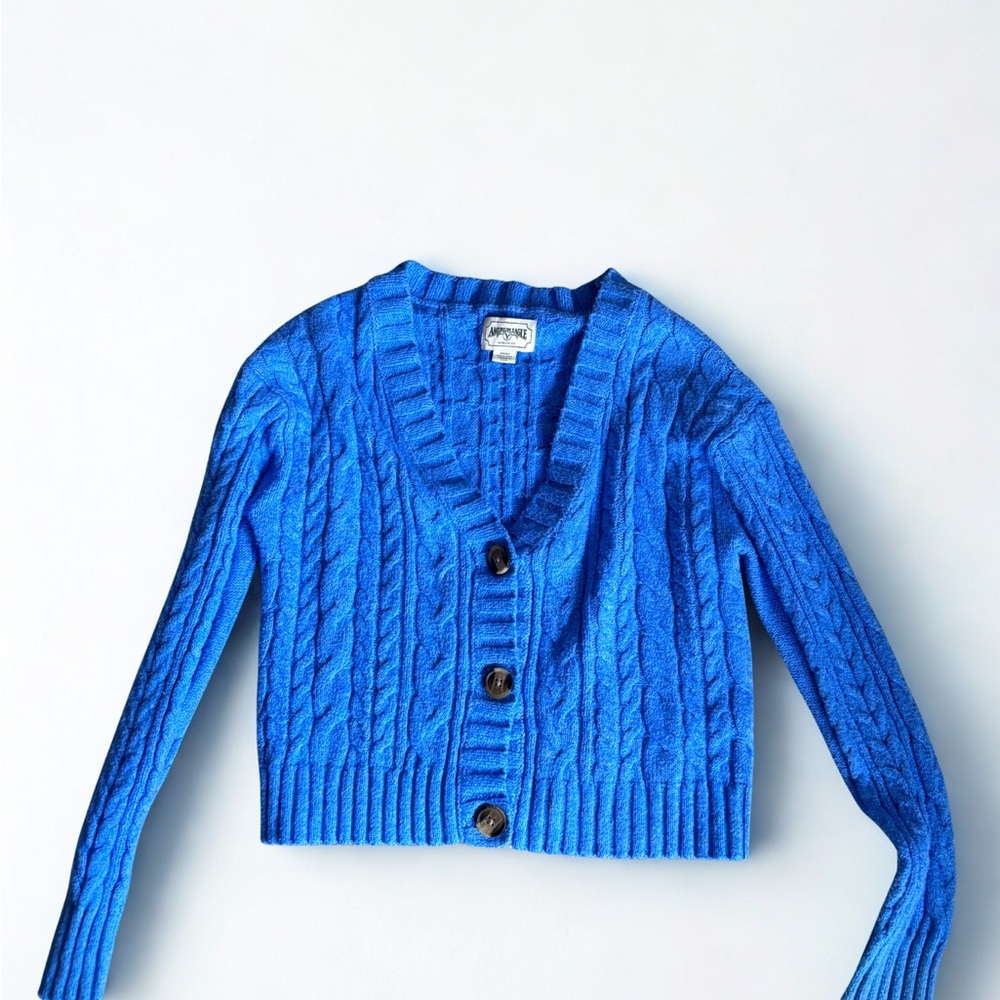 American Eagle Blue Cable Knit Cardigan Sweater